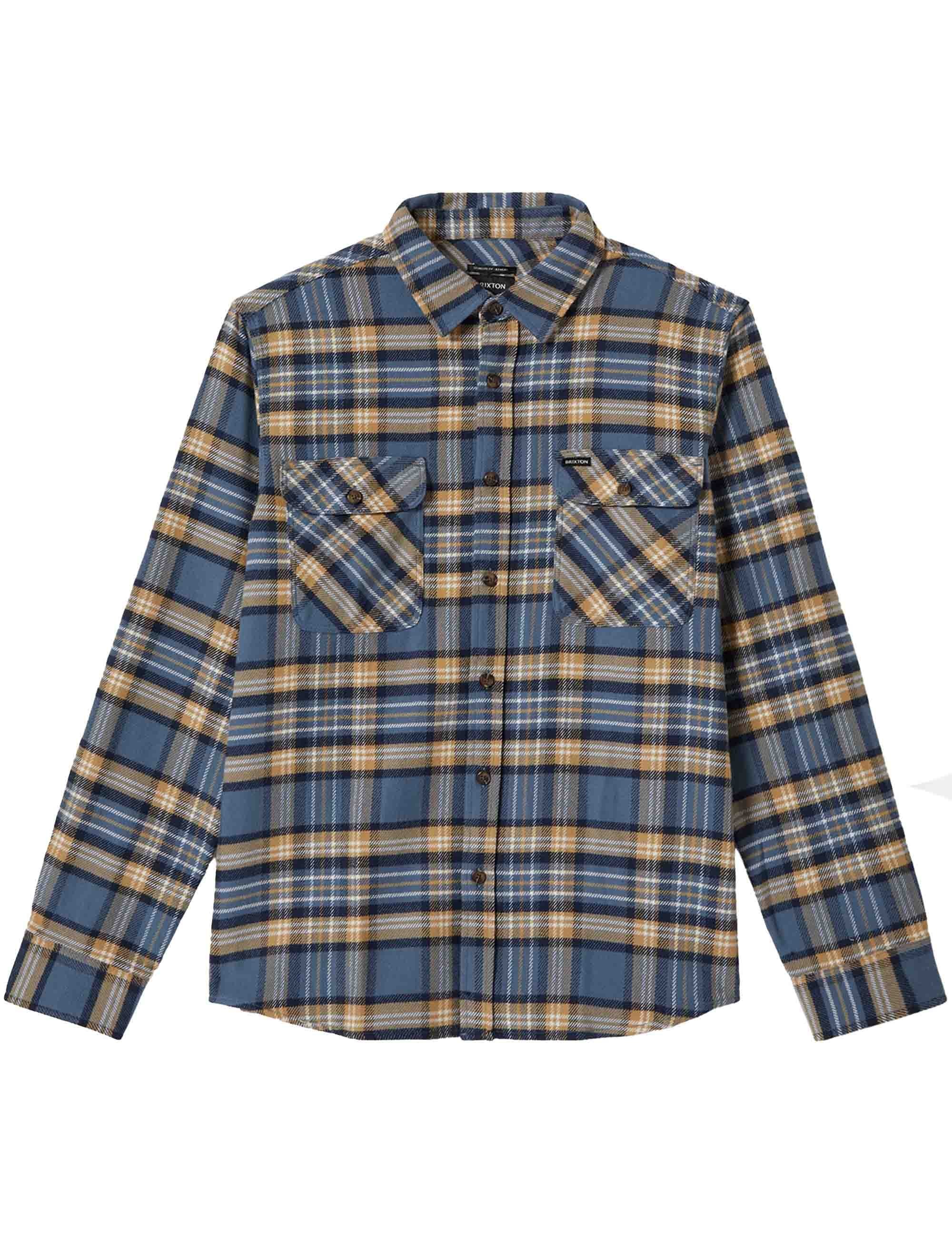Brixton Bowery Flannel Shirt - Azure Blue/Washed Navy/Sand