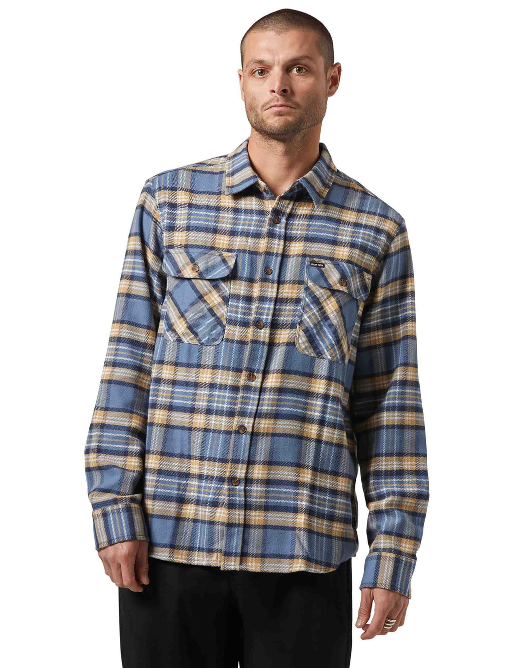 Bowery Flannel Shirt - Azure Blue/Washed Navy/Sand