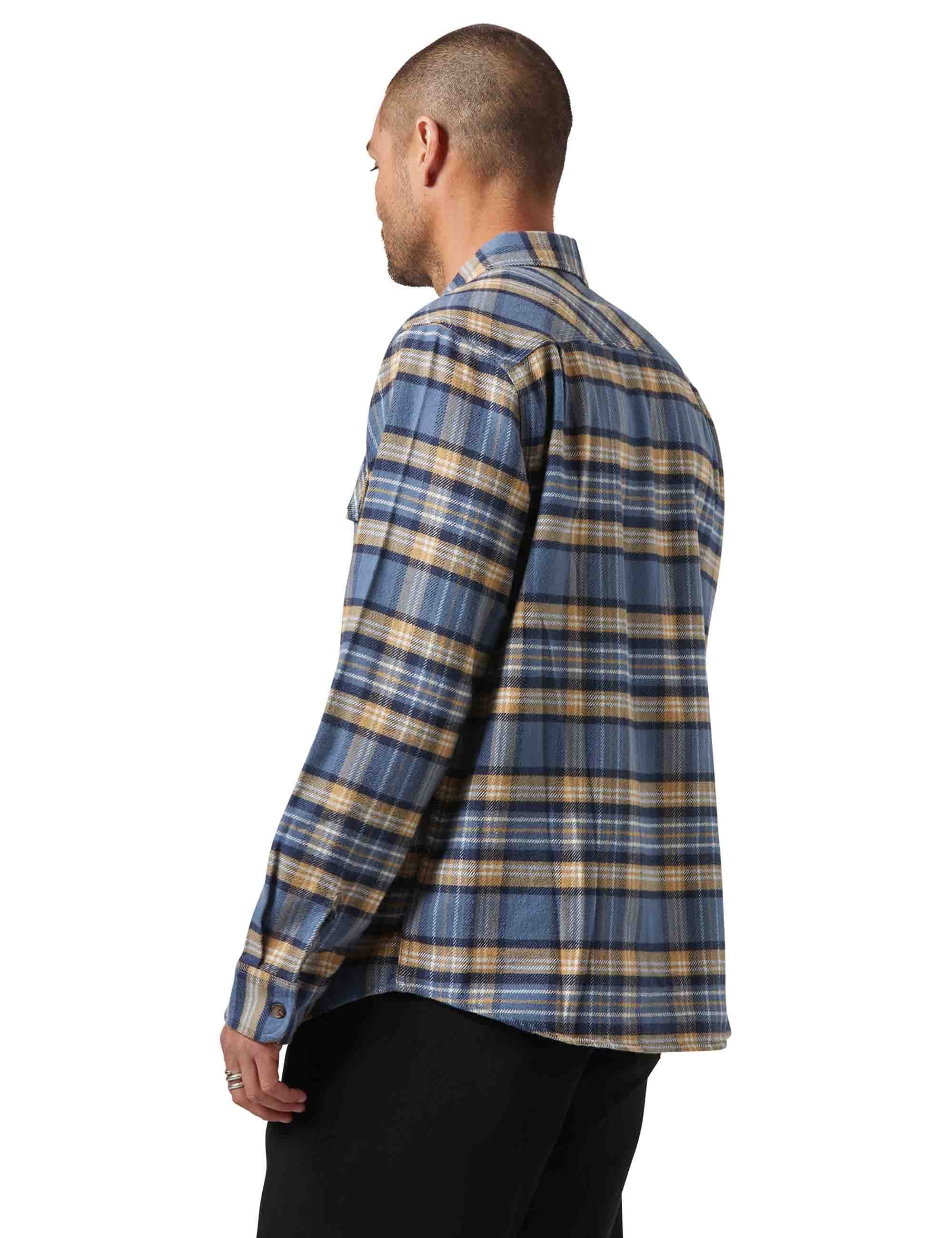 Brixton Bowery Flannel Shirt - Azure Blue/Washed Navy/Sand