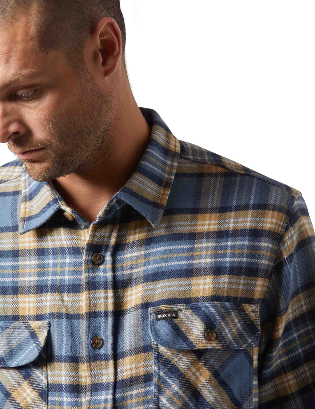 Bowery Flannel Shirt - Azure Blue/Washed Navy/Sand