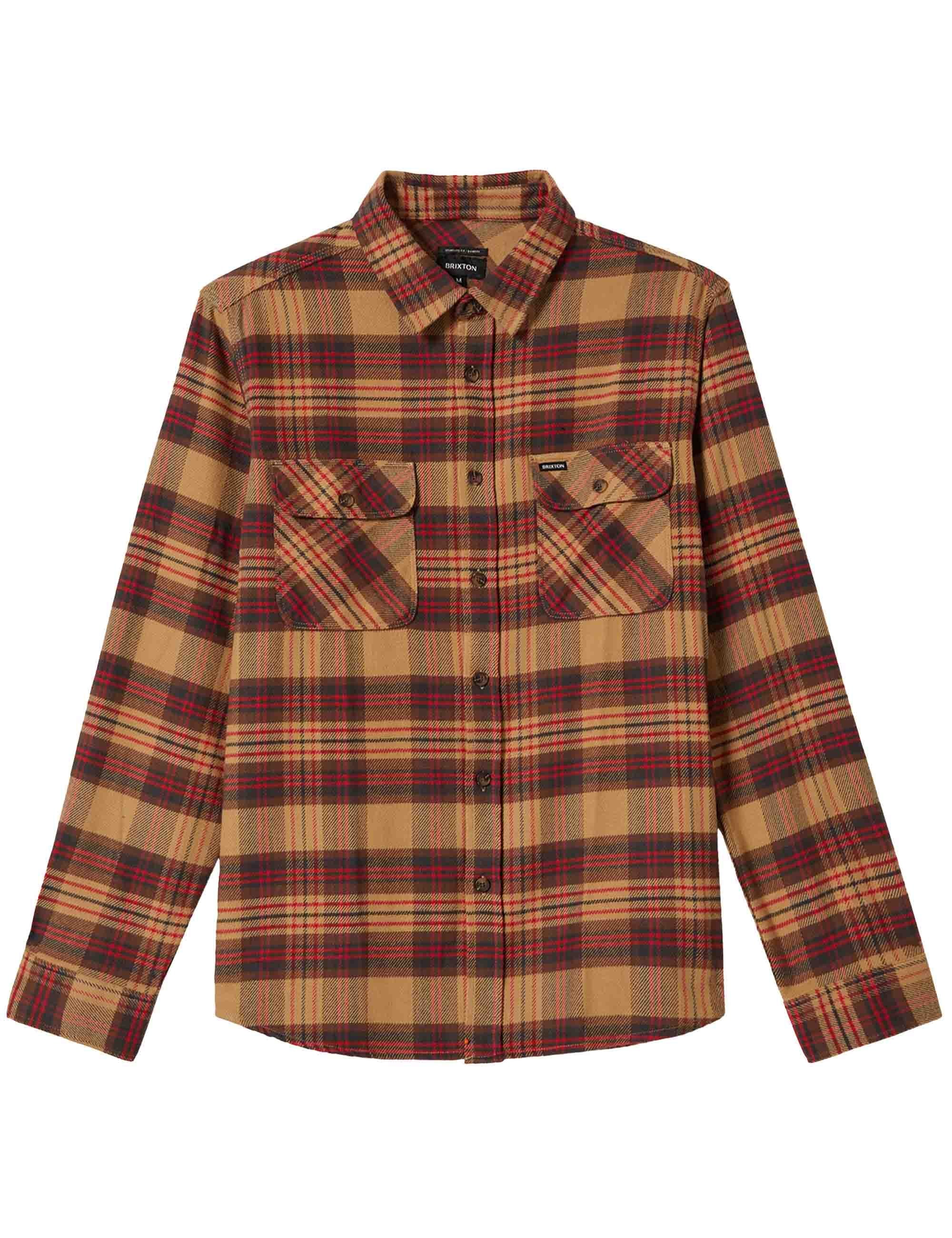 Brixton Bowery Flannel Shirt - Curry/Washed Black/Crimson