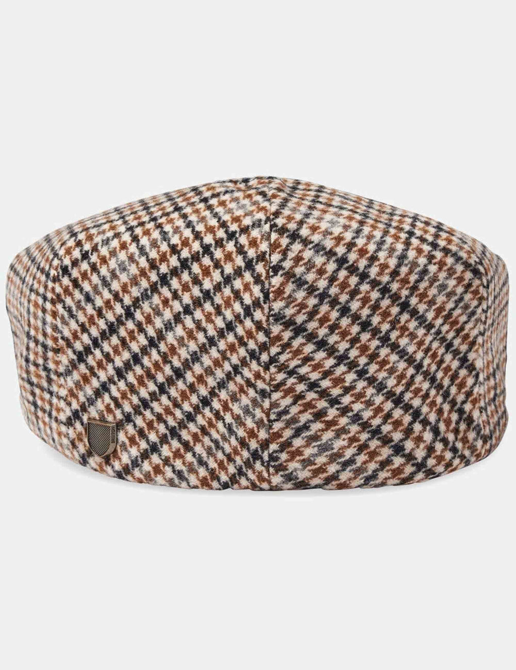 Hooligan flat cap, houndstooth check with off-white base, navy and tan weave