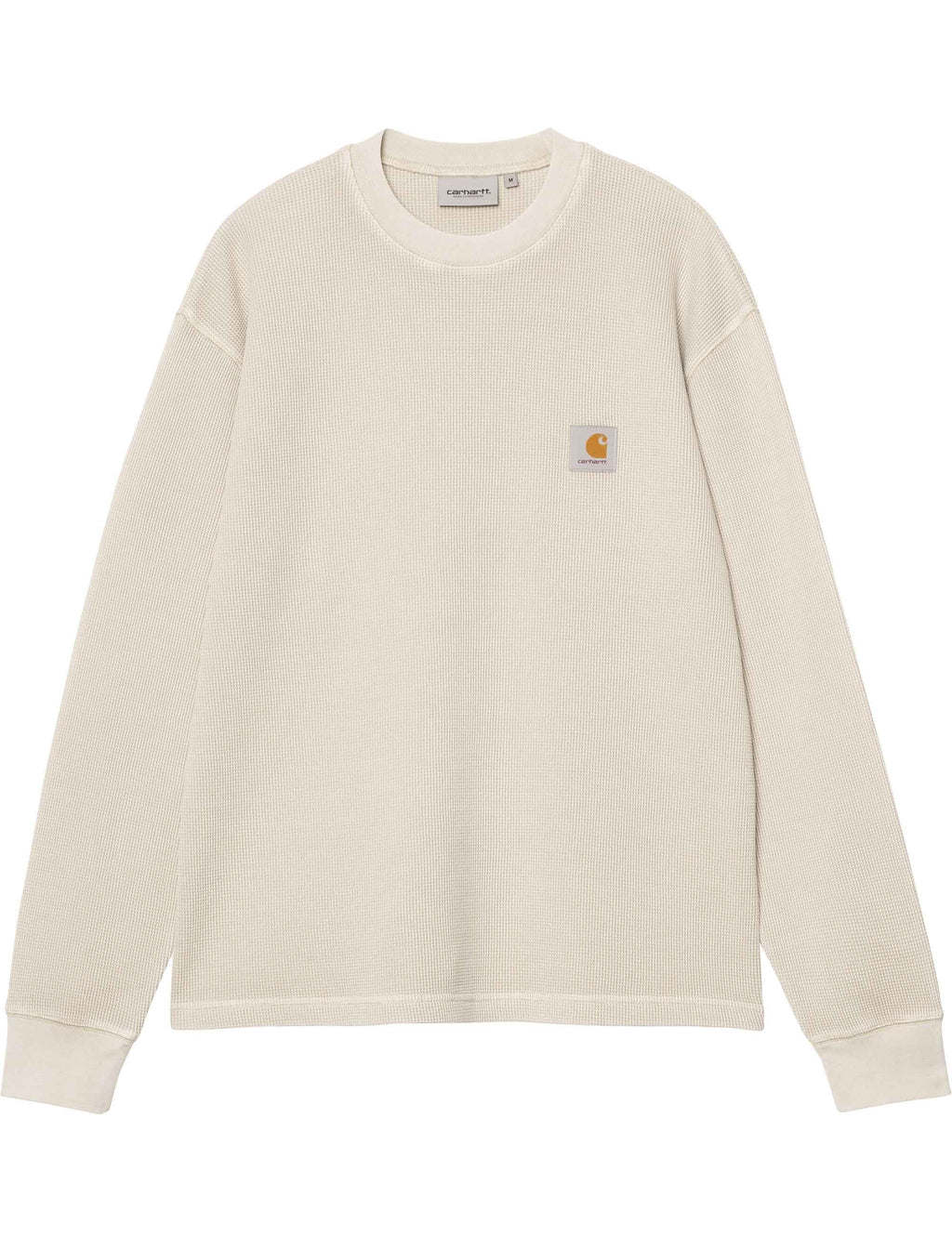 Cream waffle long-sleeve top with small chest logo