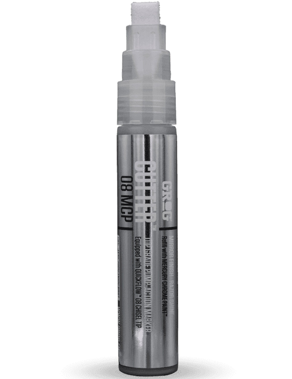 Chrome paint cutter pen, clear cap, silver barrel, 8mm tip