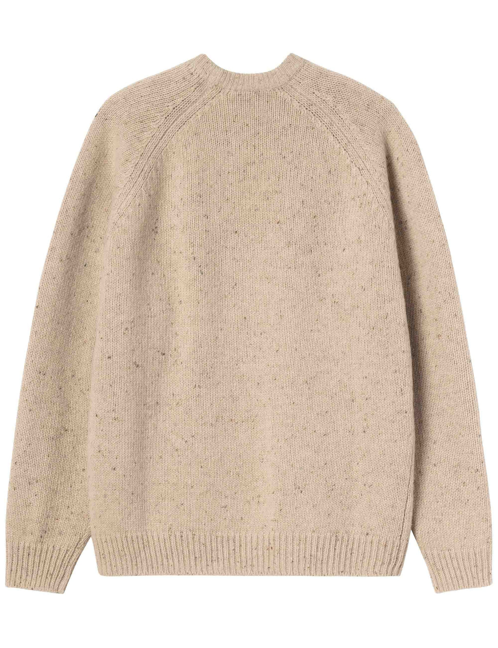 Speckled knit crew sweater back view in light beige with ribbed hem and cuffs