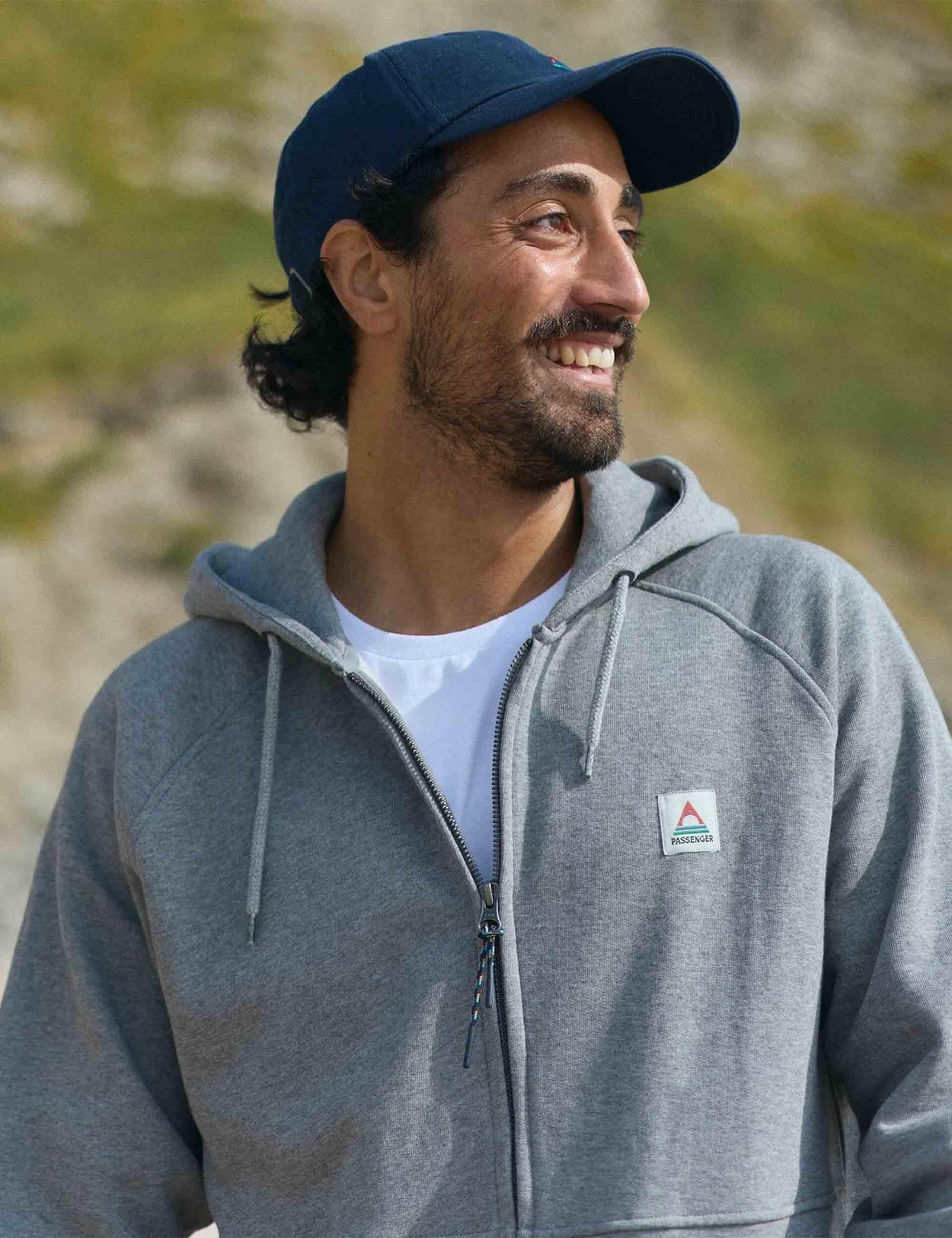 Passenger Heritage Recycled Cotton Full Zip Hooded Sweat - Dark Grey Marl