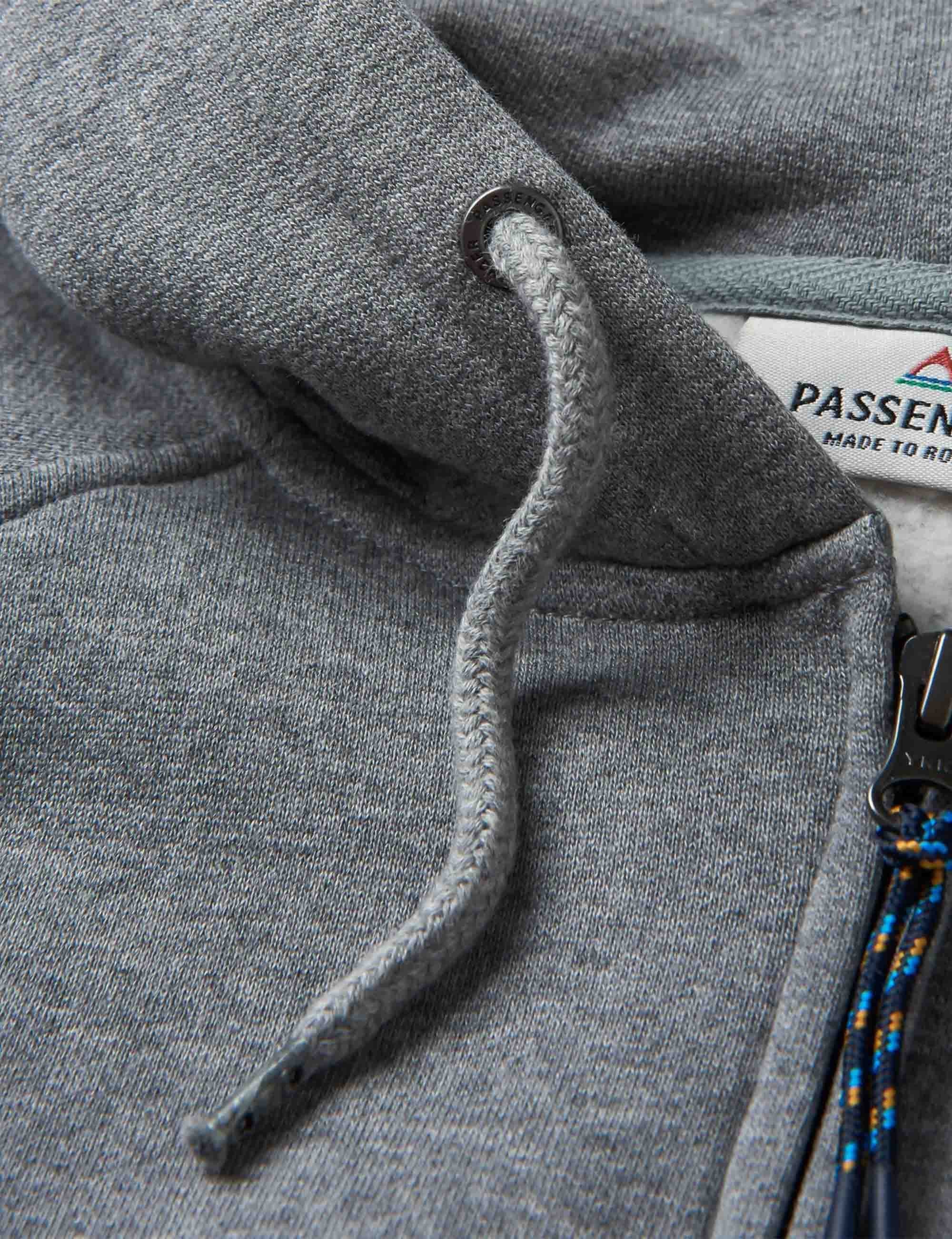 Passenger Heritage Recycled Cotton Full Zip Hooded Sweat - Dark Grey Marl