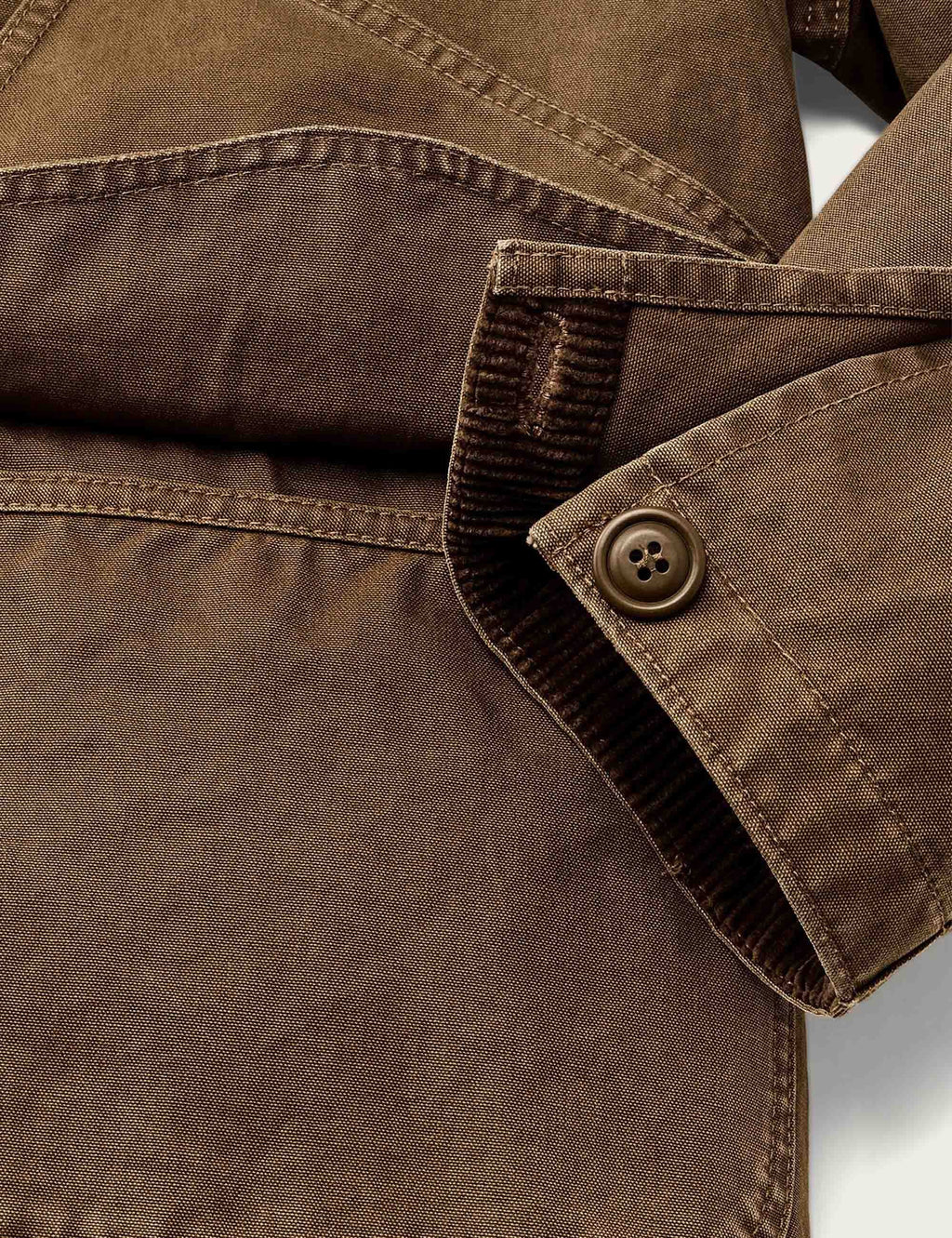 Canvas Outfitters jacket sleeve cuff close-up with button and stitched edge