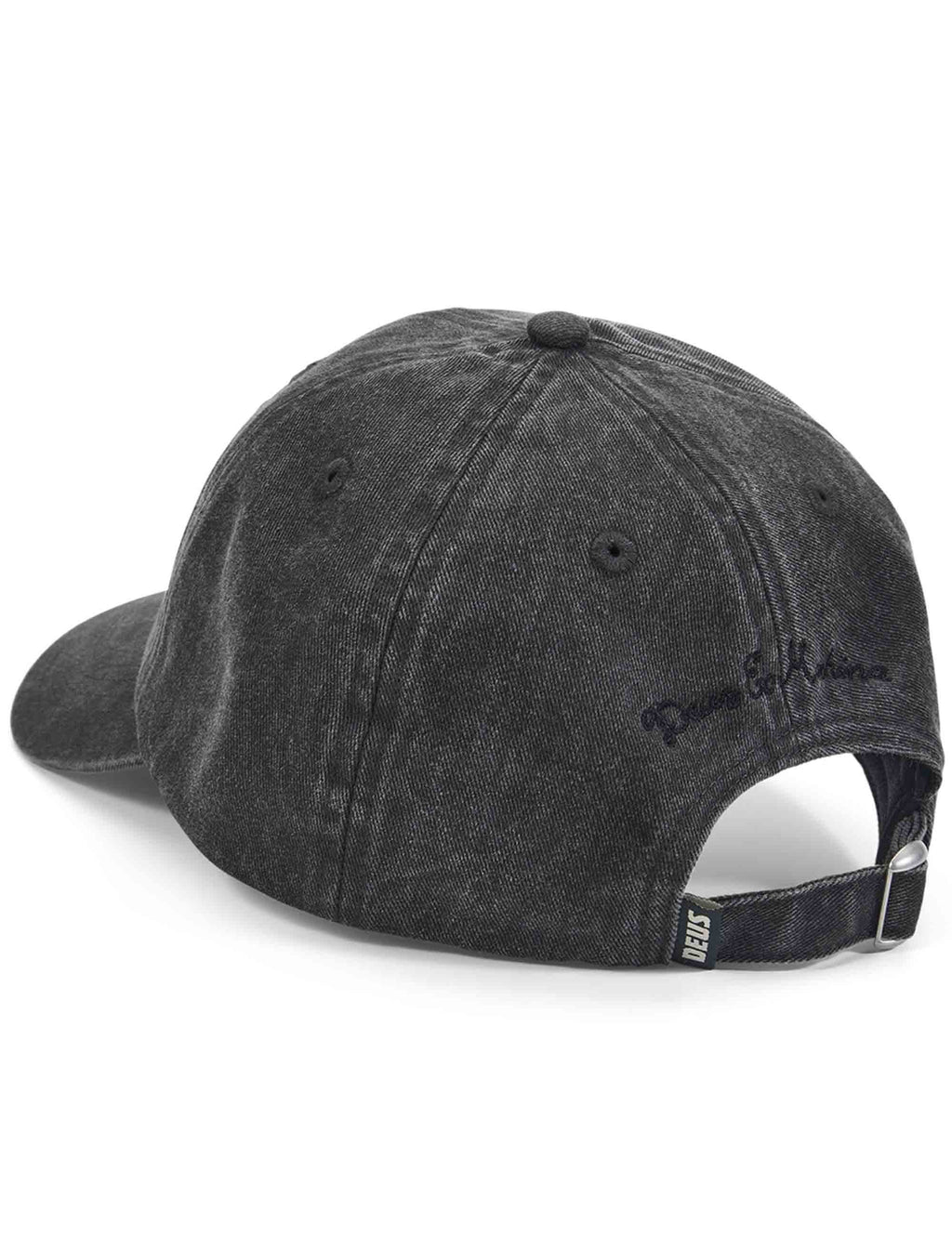 Anthracite dad cap back view with adjustable strap and stitched eyelets