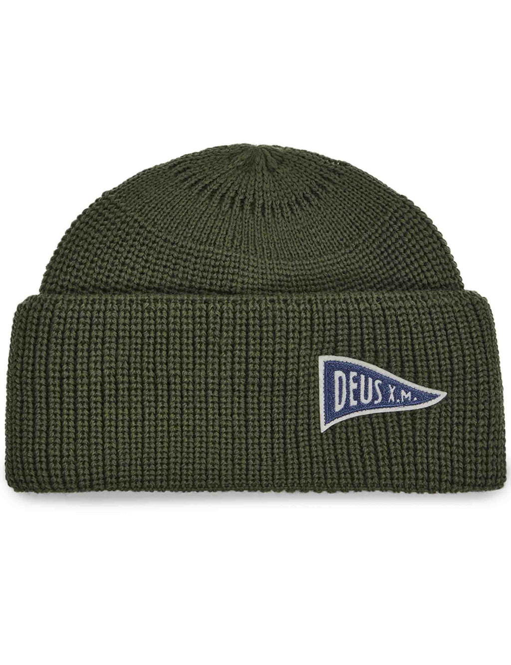 Beanie hat in dark green with Deus X.M. woven logo patch