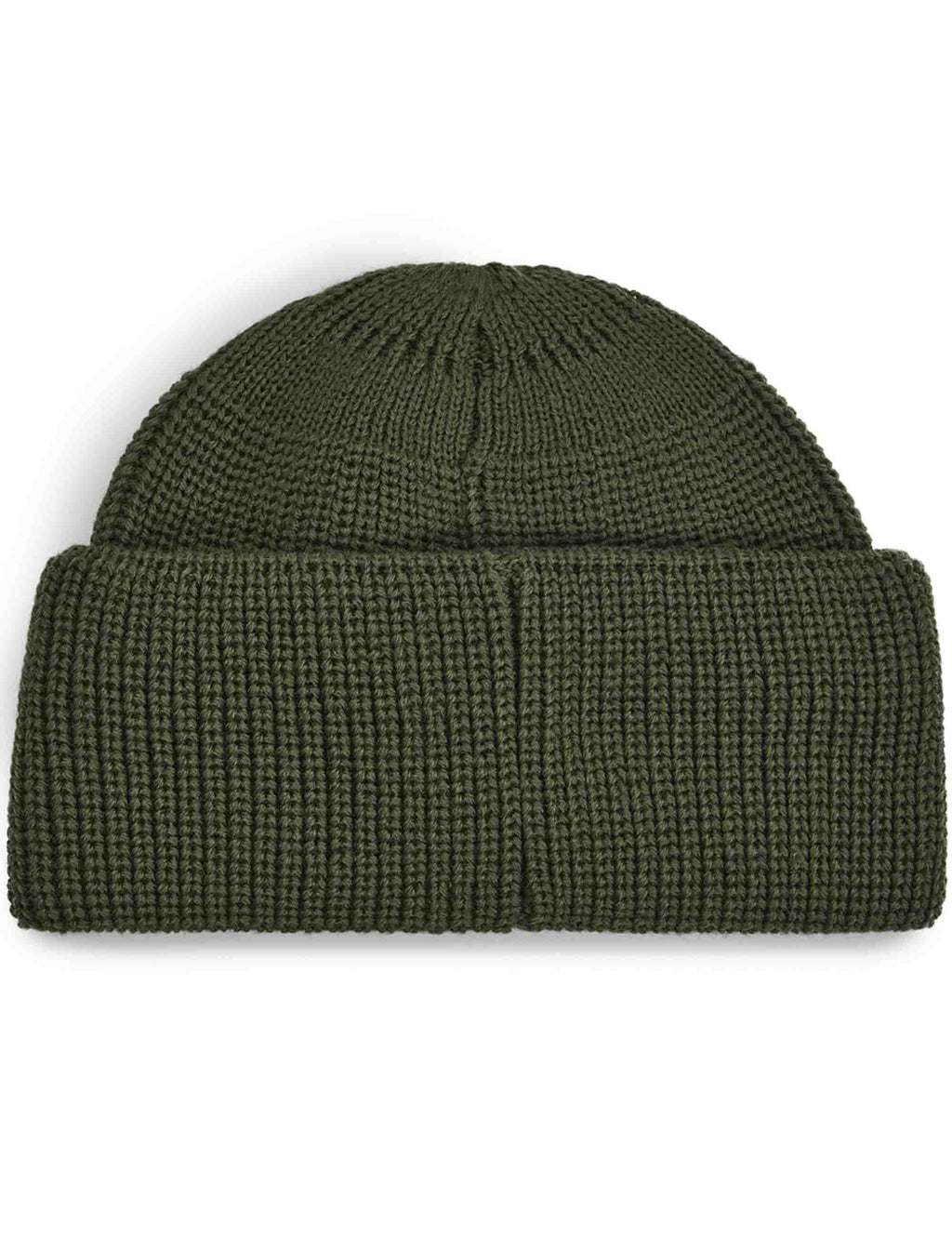 Beanie hat in dark green, folded cuff and ribbed knit texture