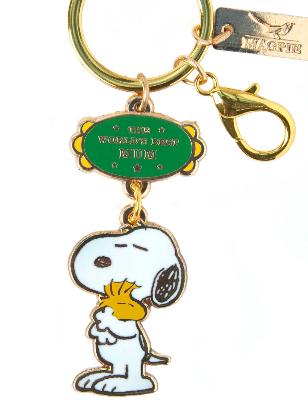 Snoopy World's Best Keychain - Mum by Magpie for Peanuts — Snoopy character keychain with green World's Best Mum oval charm