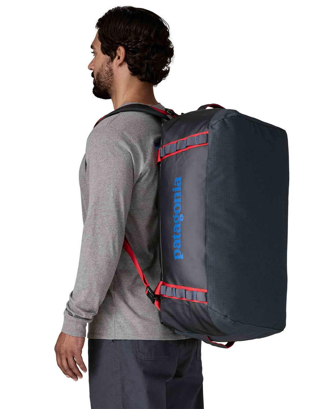 Black Hole Duffel Bag 55L - Smolder Blue w/Amanita Red