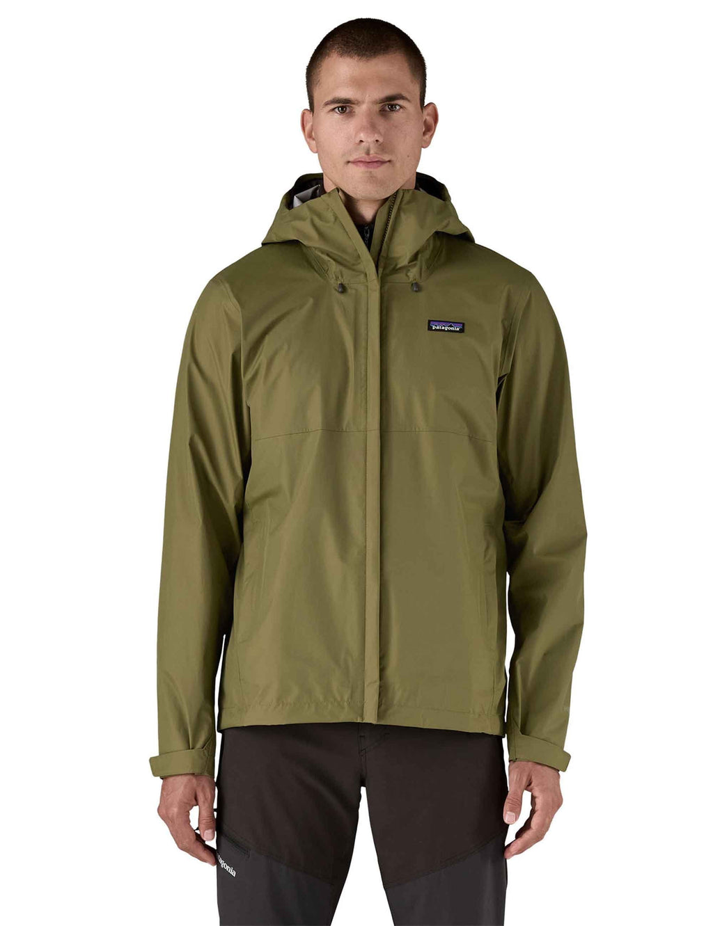 Tent green 3L hooded jacket with full-length zipper and side pockets