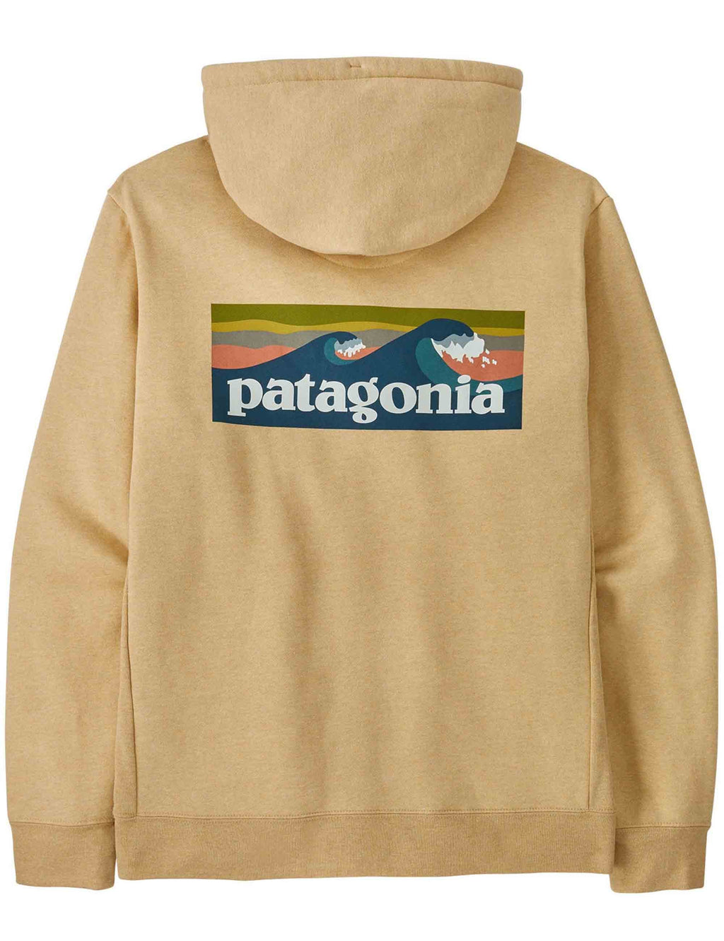 Beeswax hooded sweatshirt with large Patagonia logo on back