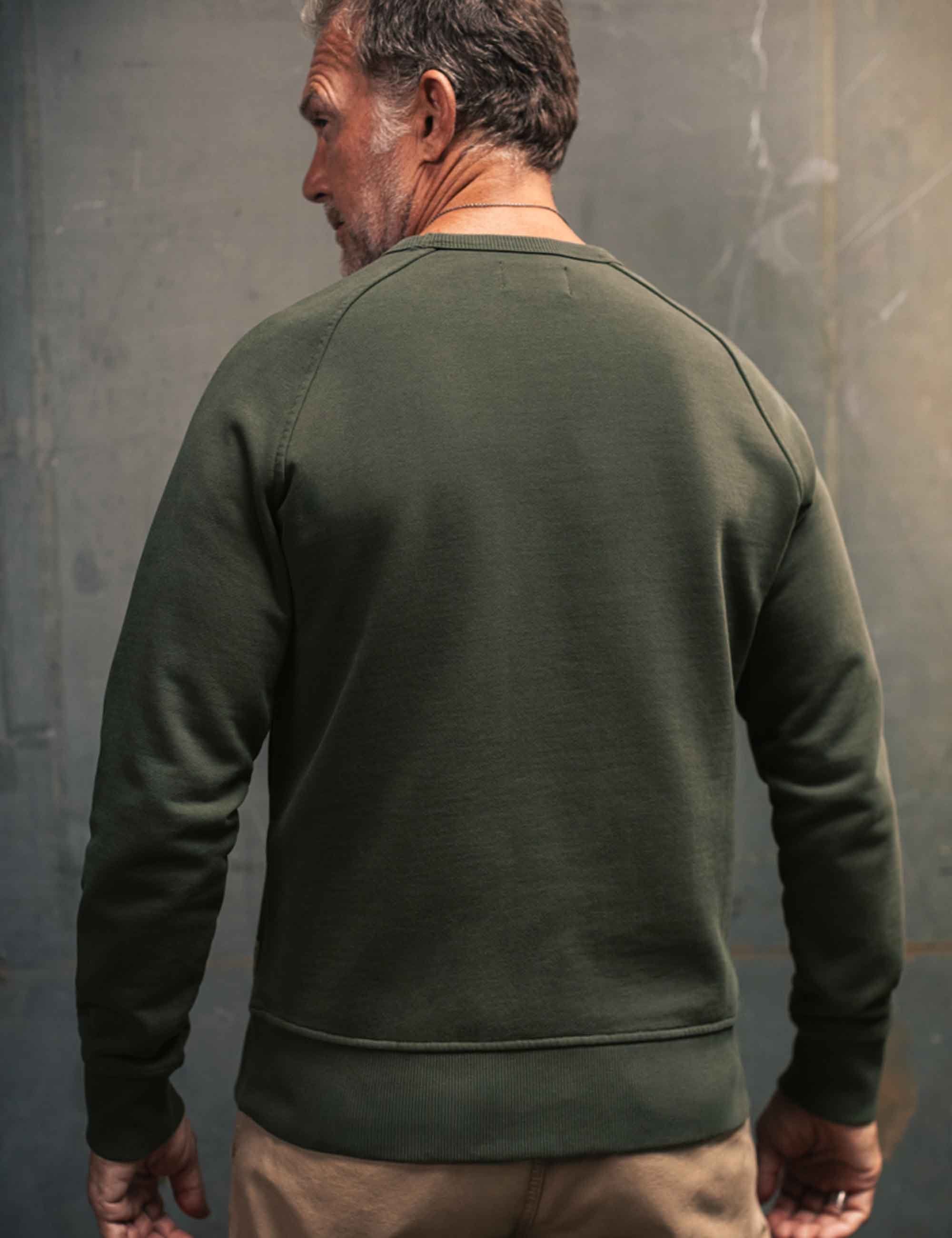 AND Sons Finch Saddle Sleeve Crew Sweat - Forest Green