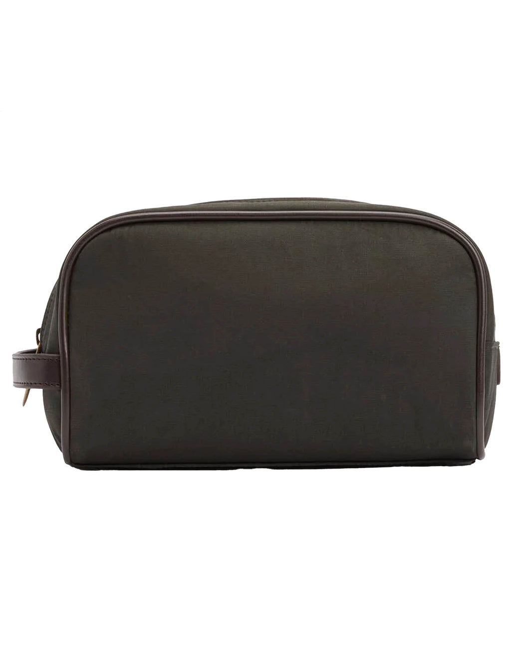 Wax wash bag in dark olive, curved back with zipper detailing and side strap