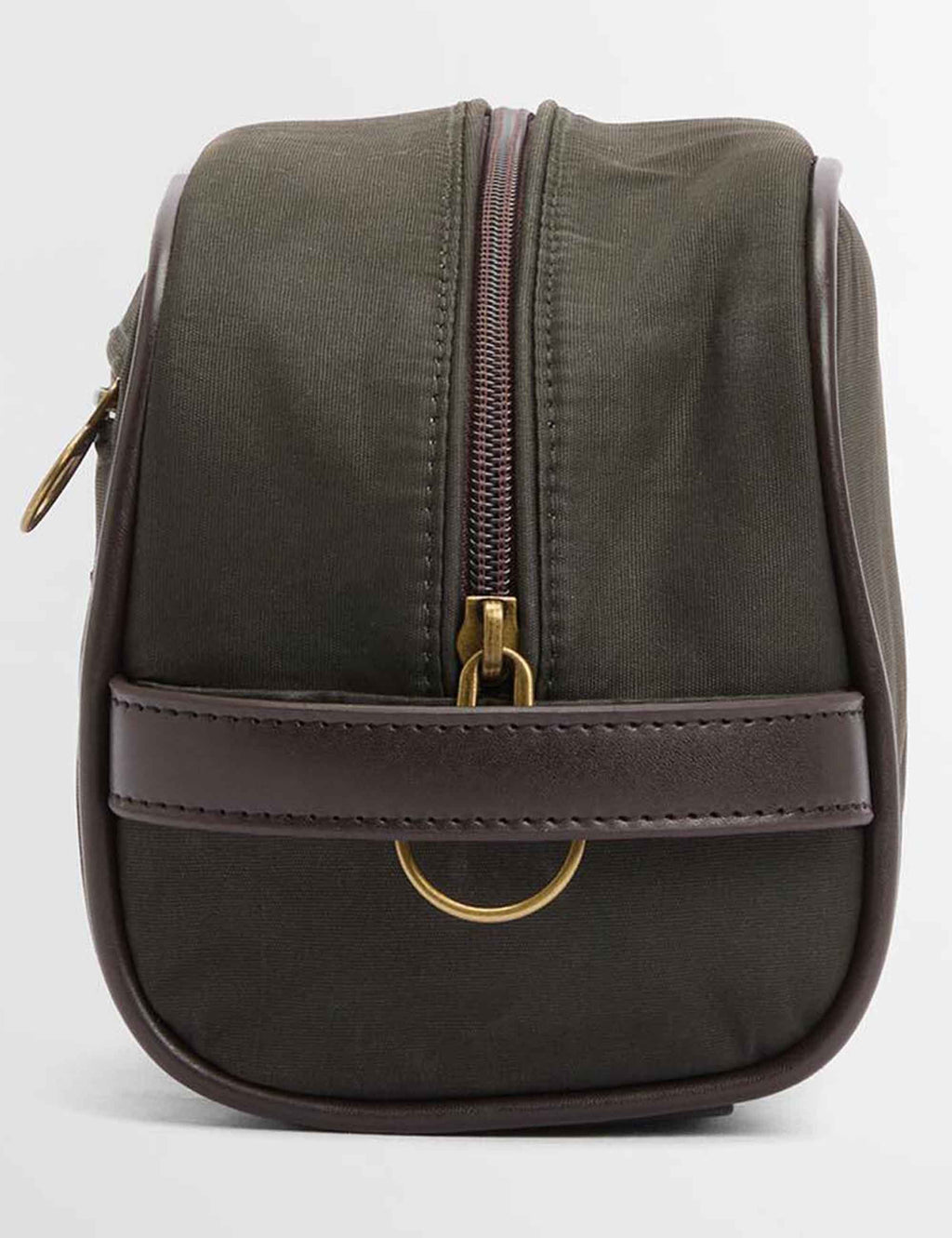 Wax wash bag compact olive design with front strap and gold-tone ring