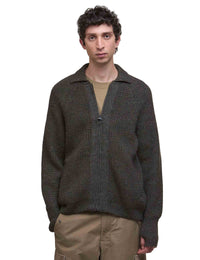 Garthman Knitted Zip-Up Jumper - Olive Ink