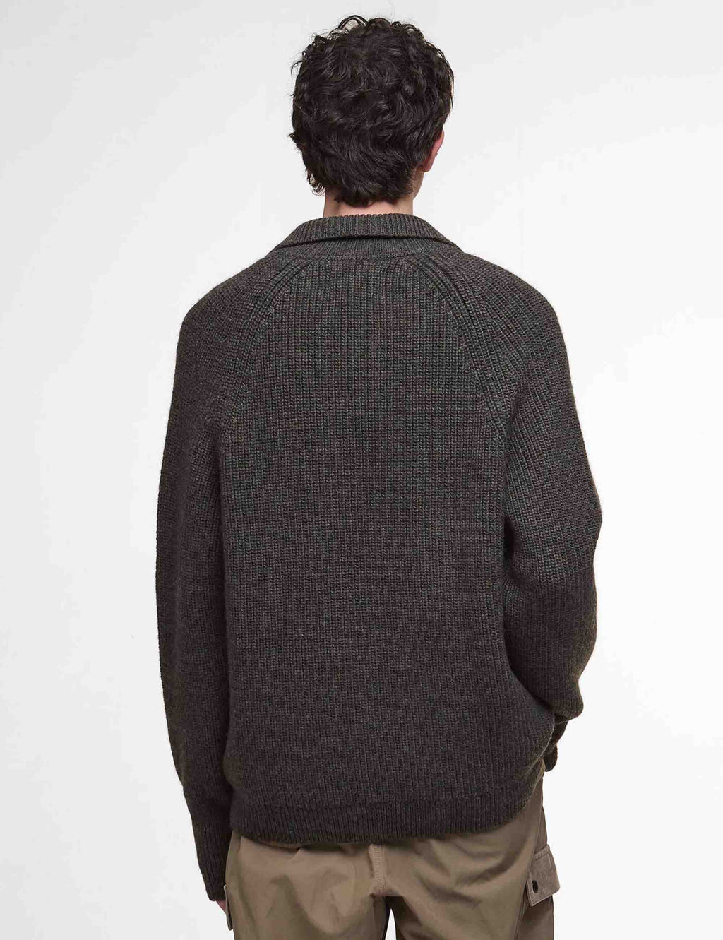 Garthman Knitted Zip-Up Jumper - Olive Ink