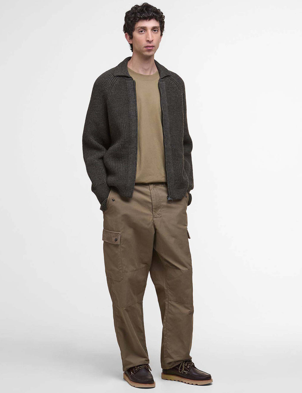 Garthman Knitted Zip-Up Jumper - Olive Ink