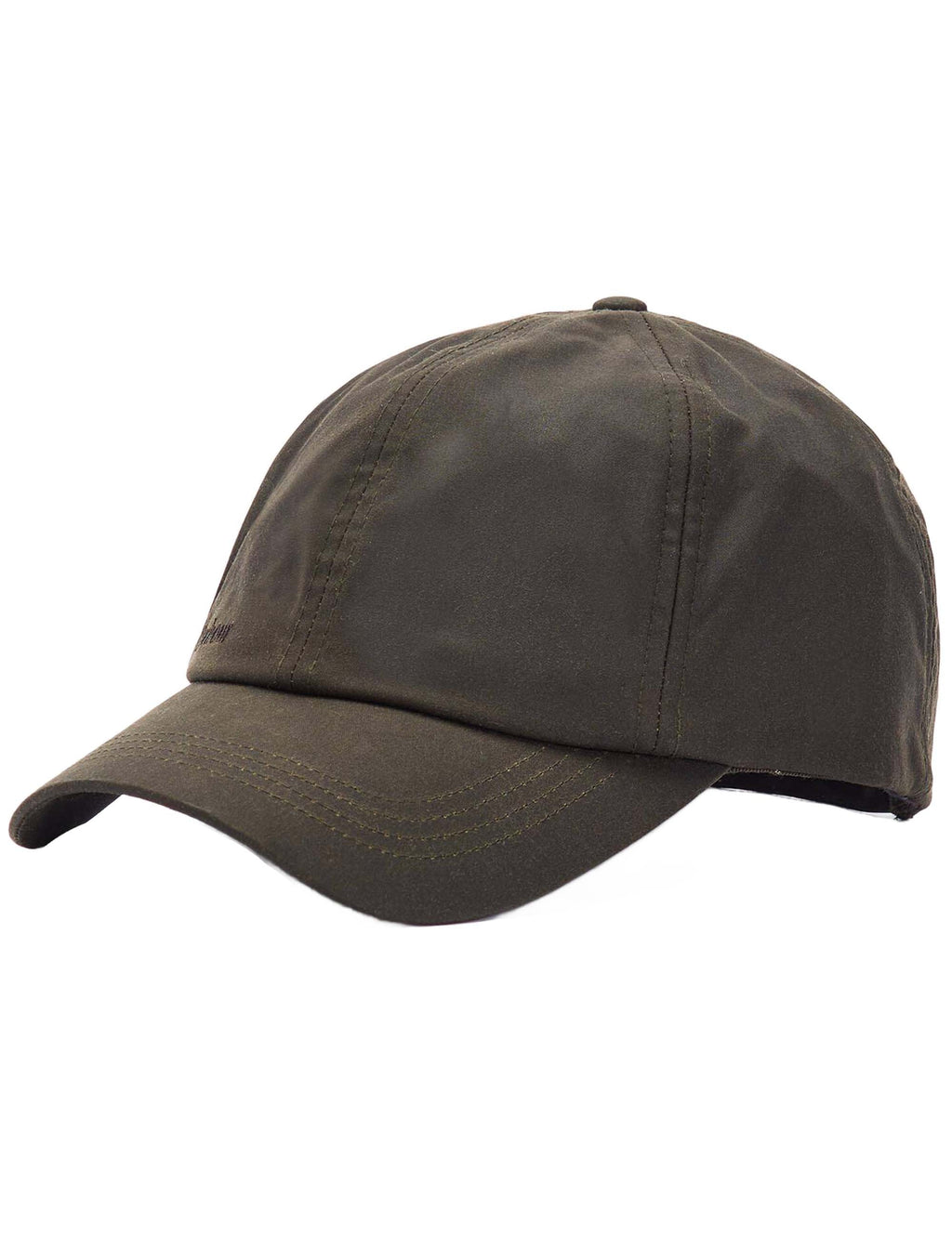 Waxed sports cap in olive with curved brim and stitched panels