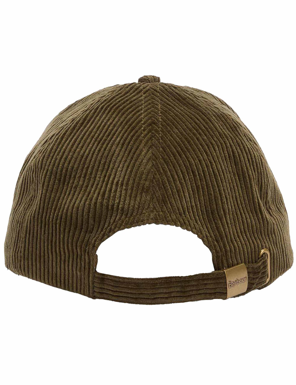 Olive corduroy baseball cap, back view with adjustable strap
