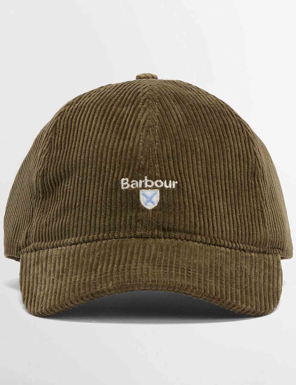 Olive corduroy baseball cap with Barbour logo and curved brim