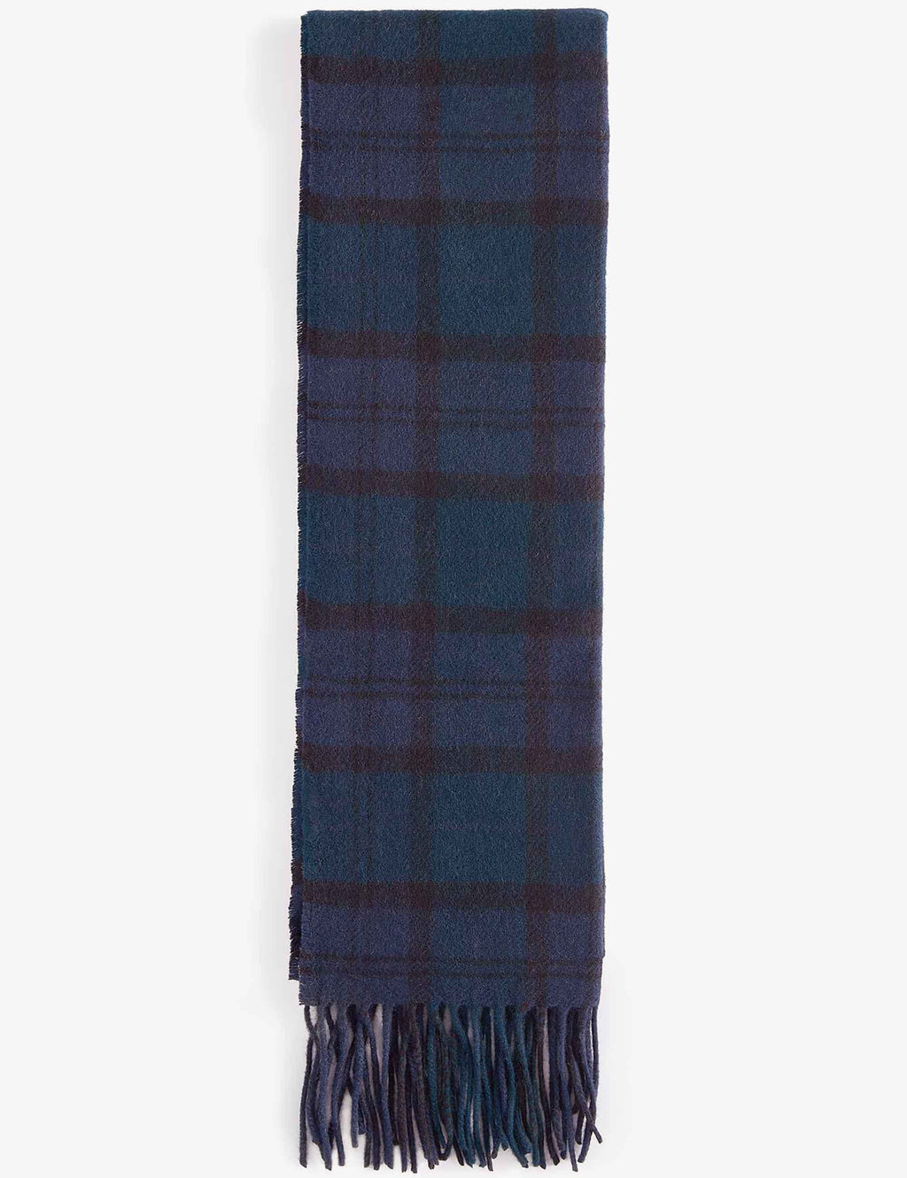 Black Watch tartan lambswool scarf, folded with long fringed edges