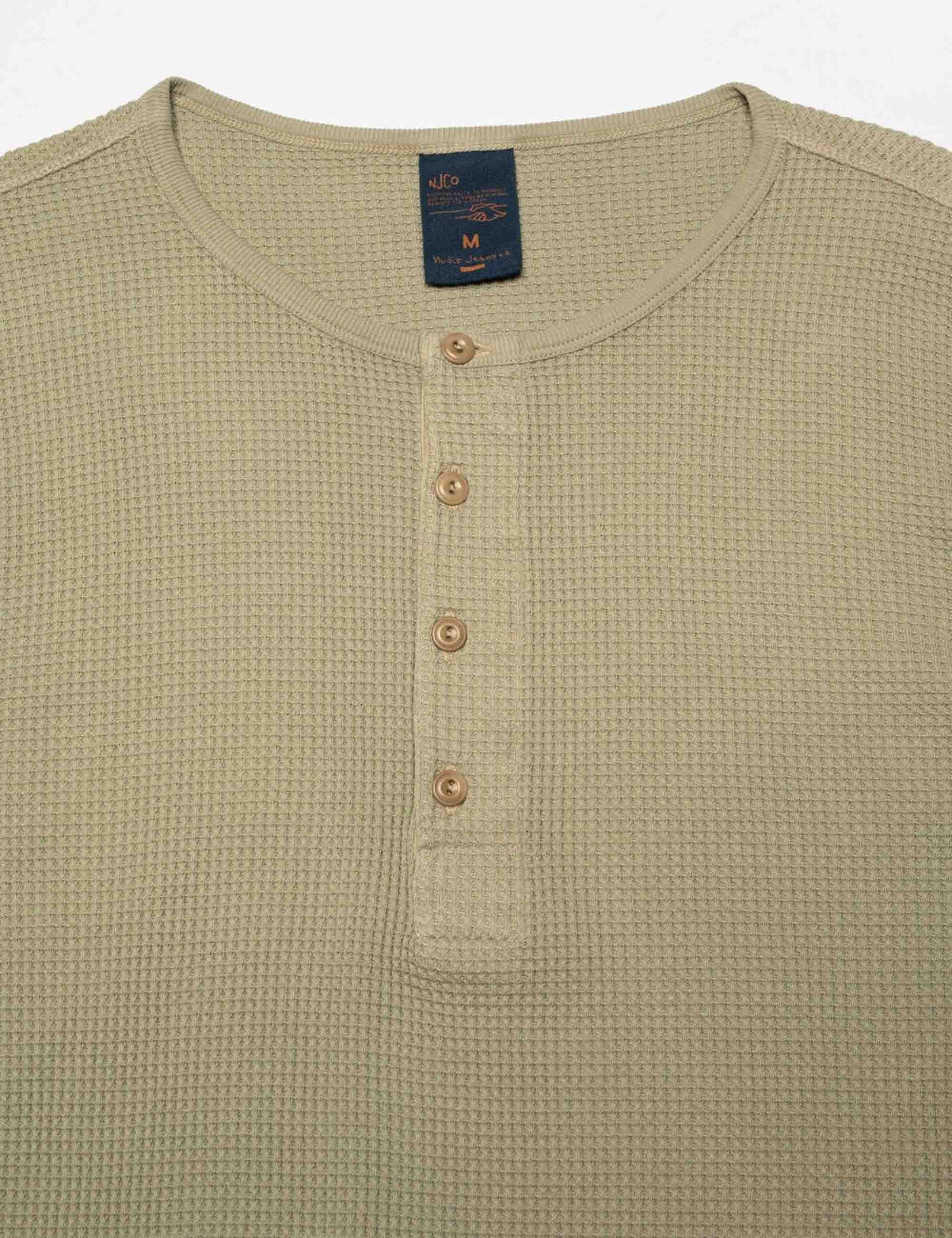 Nudie Jeans Henley Waffle Long Sleeve Top - Desert