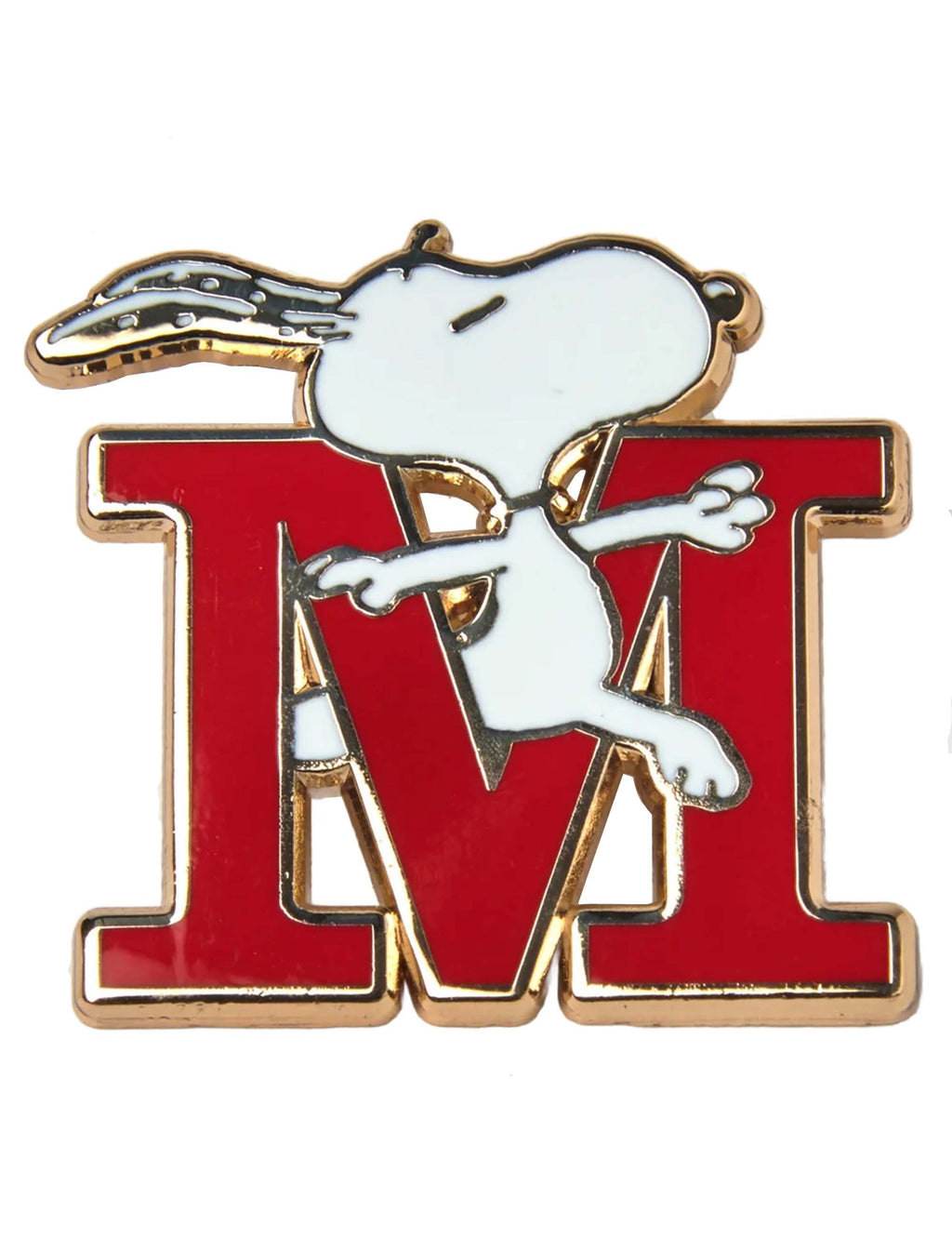 Snoopy enamel letter M pin badge with red M and white Snoopy