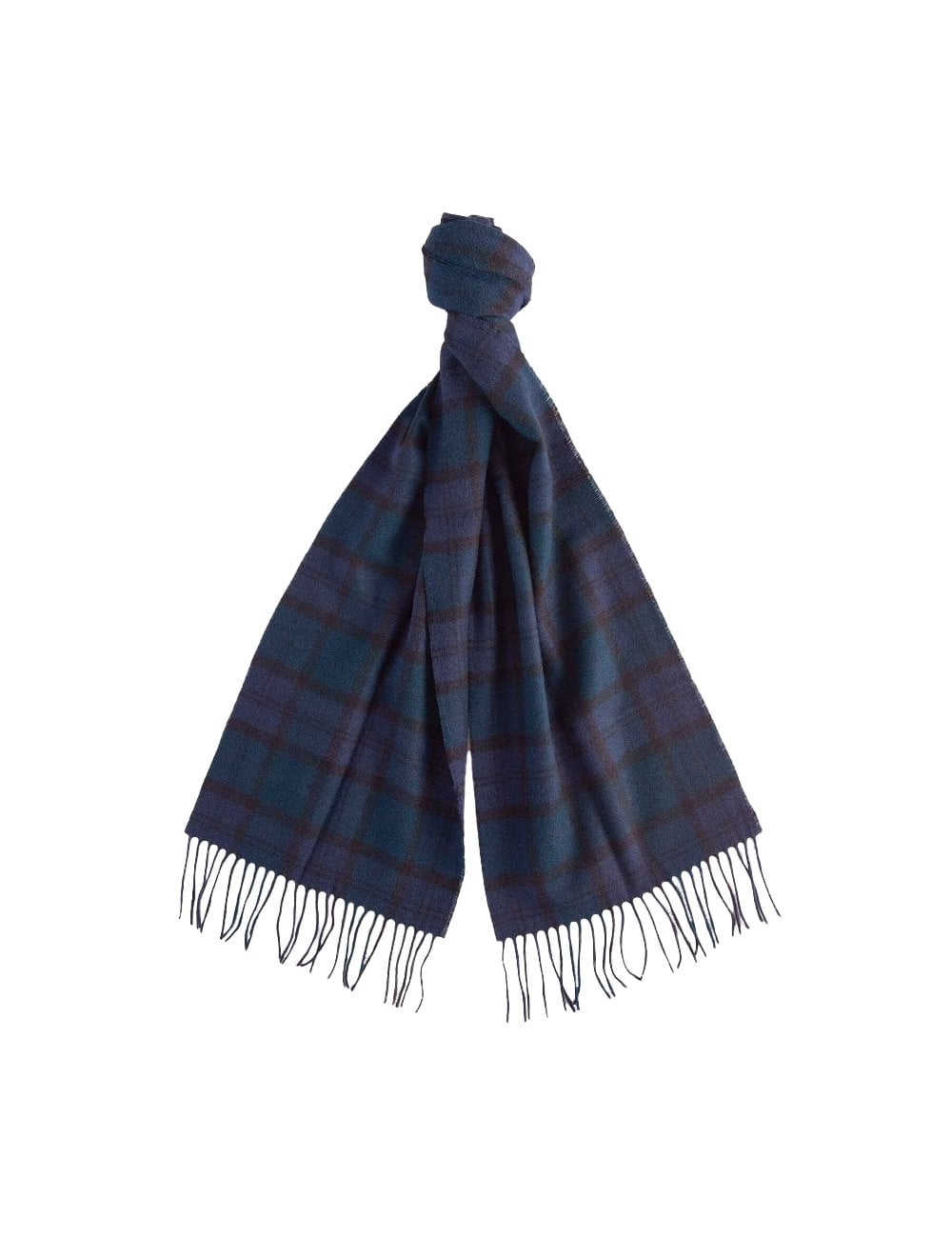 Black Watch tartan lambswool scarf, draped with fringe ends