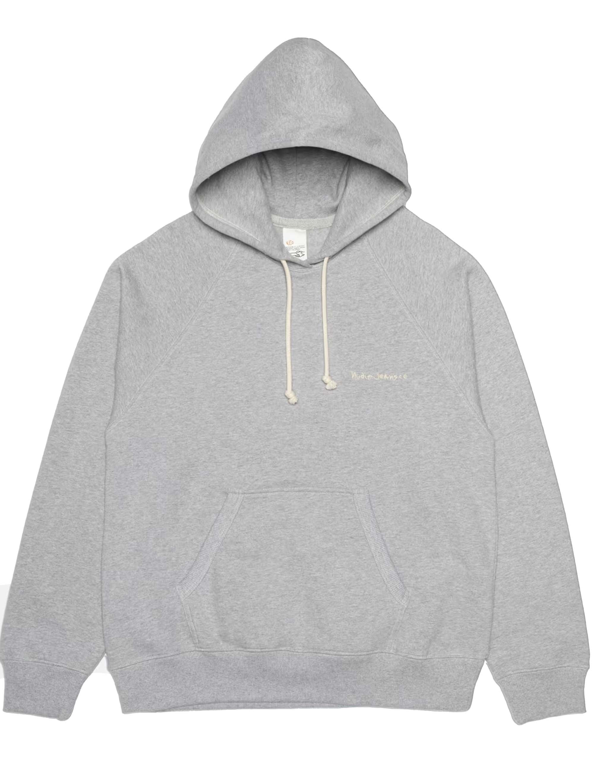 Nudie Jeans Gunde Logo Hooded Sweat - Grey Melange