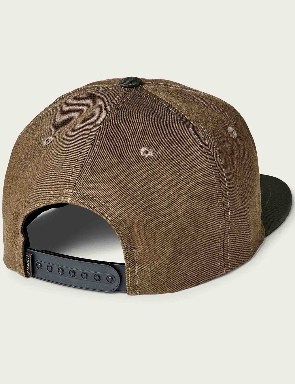 Olive trucker cap back view with adjustable snapback strap