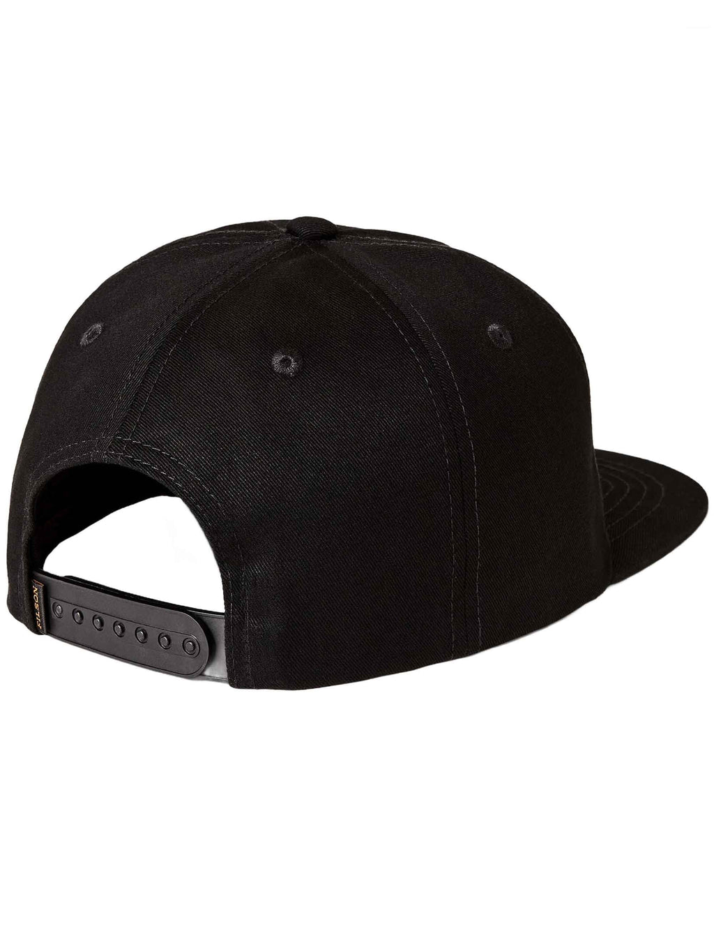 Black trucker cap, back view with adjustable strap