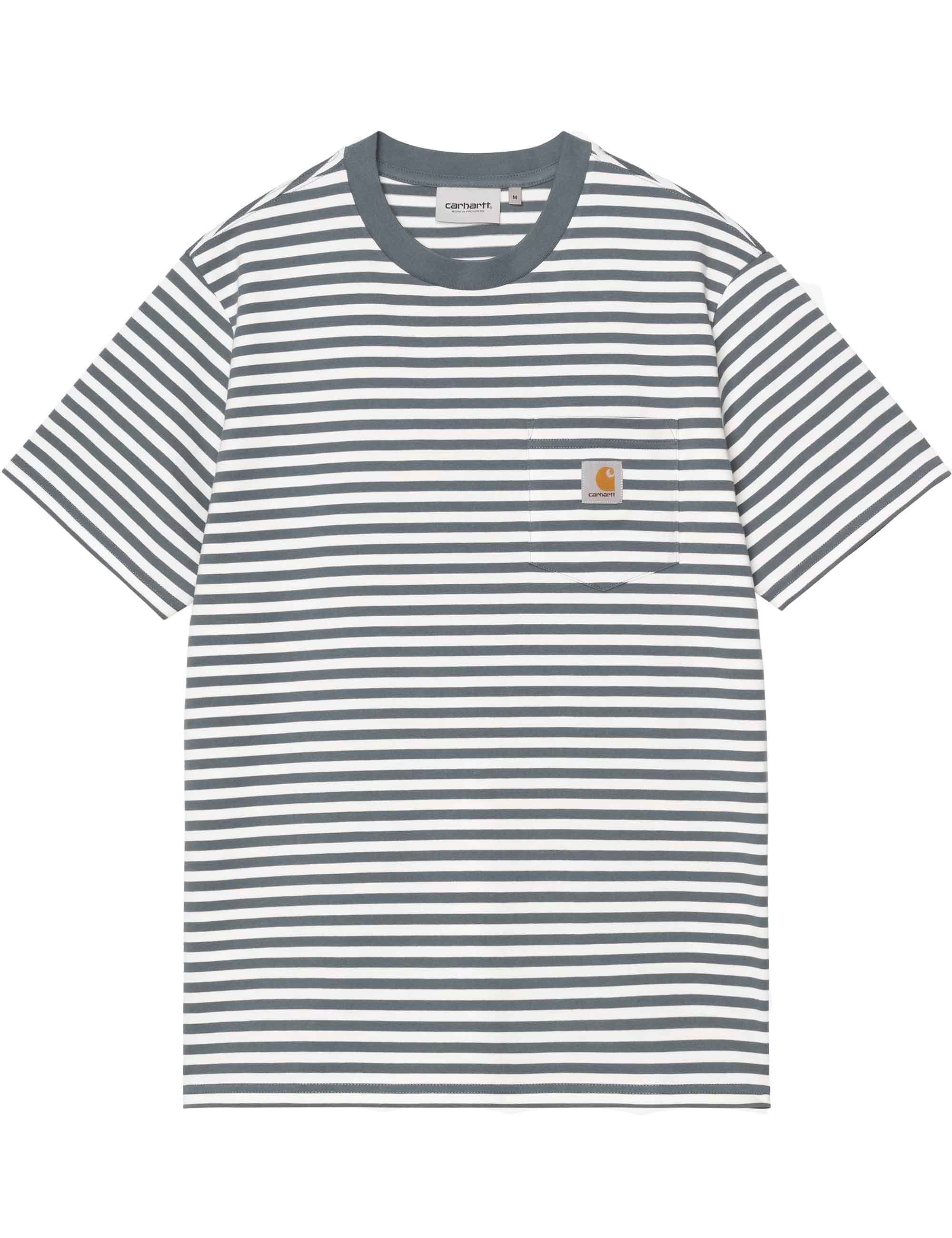 Carhartt WIP Ezra Pocket T-Shirt - Ezra Stripe, Cozy Blue/Wax
