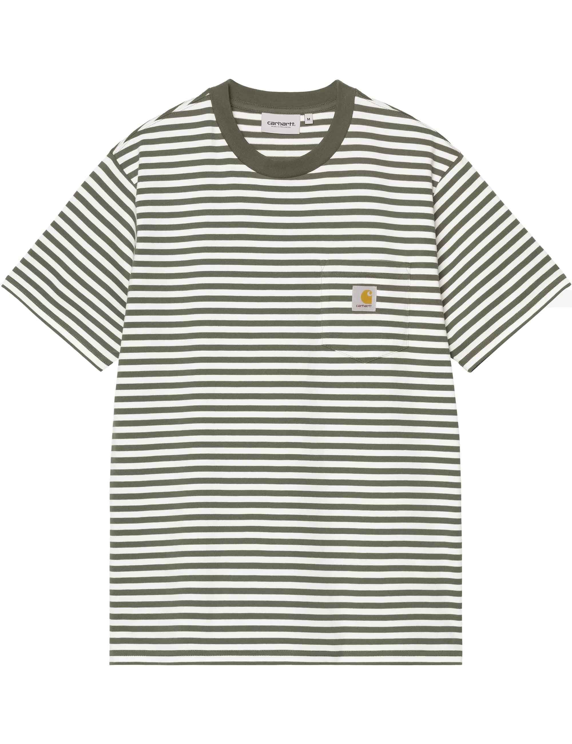 Carhartt WIP Ezra Pocket T-Shirt - Ezra Stripe, Leaf/Wax