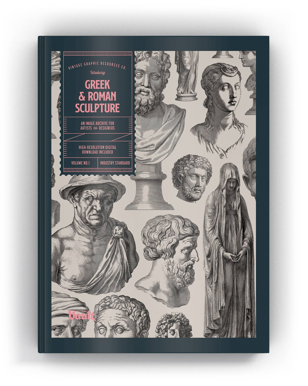 Hardcover sculpture book with classical bust collage on dark blue cover
