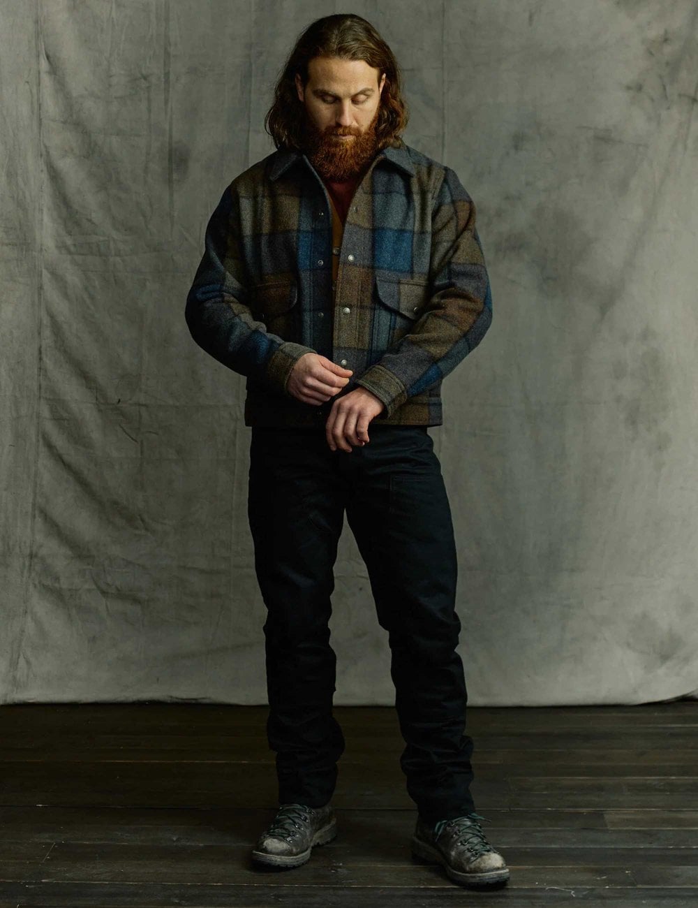 TEST Mackinaw Wool Work Jacket - Blue/Brown/Gray Plaid