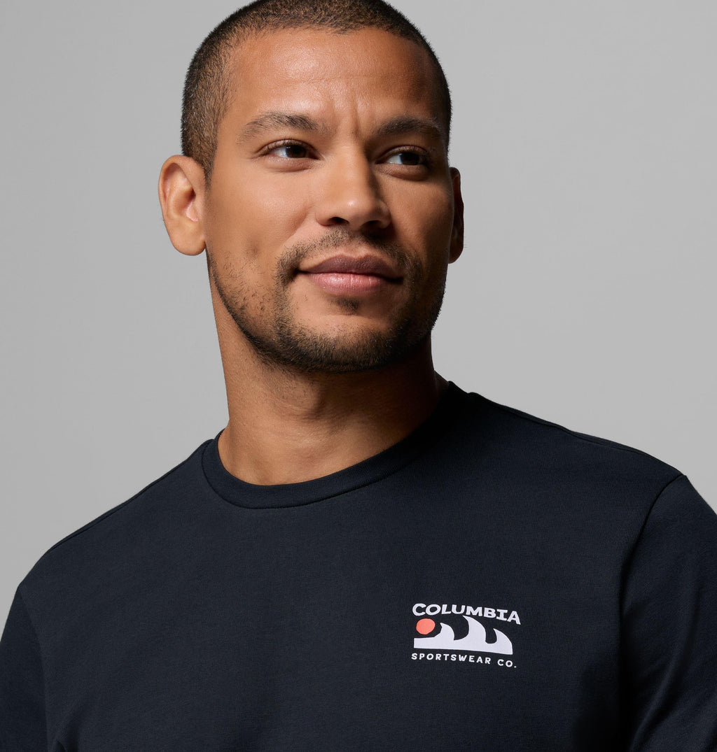 Men's black short-sleeve tee with Columbia chest logo