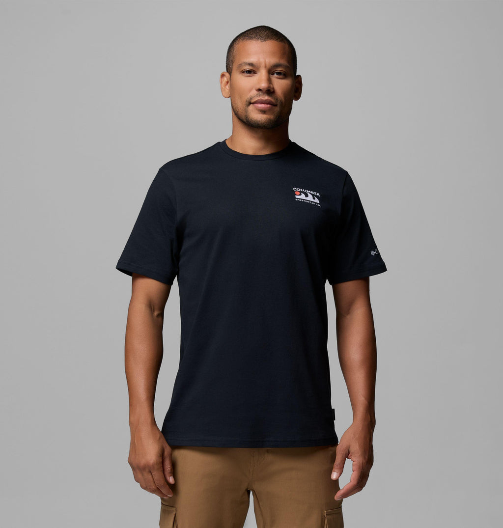 Men's black short-sleeve tee with small chest logo