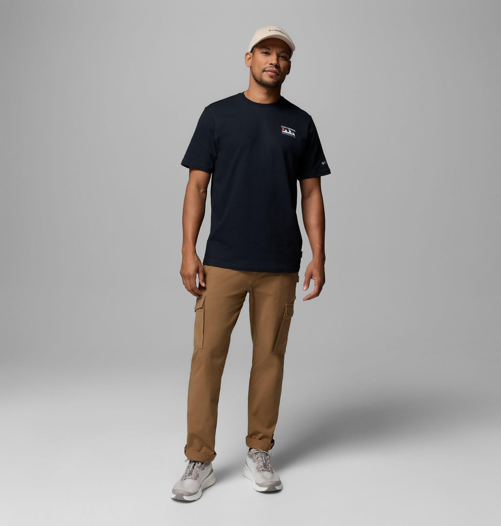 Men's black short-sleeve tee with small chest logo