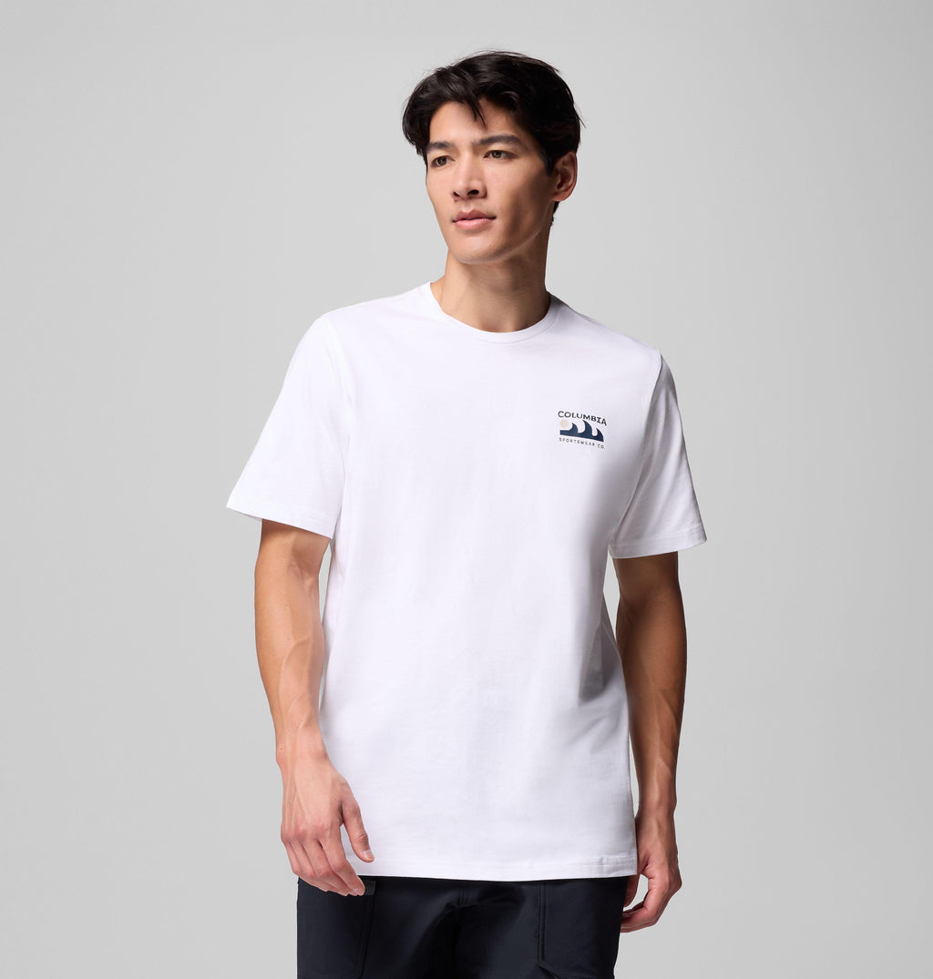 Men's white short-sleeve tee with small chest Columbia logo
