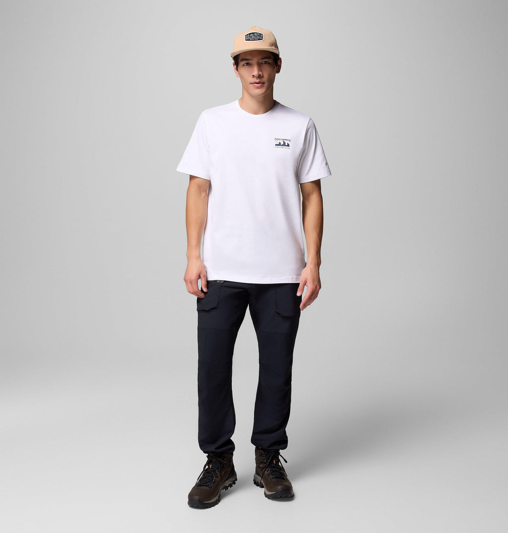 Men's white short-sleeve tee with small chest Columbia logo