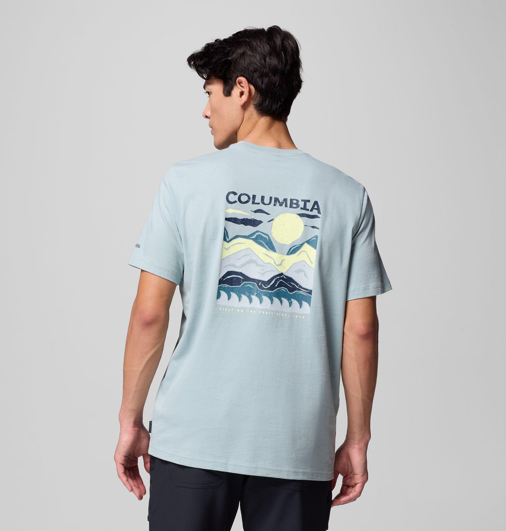 Columbia Explorers Canyon Back SS Tee in Crushed Blue, Peaks and Waves - front