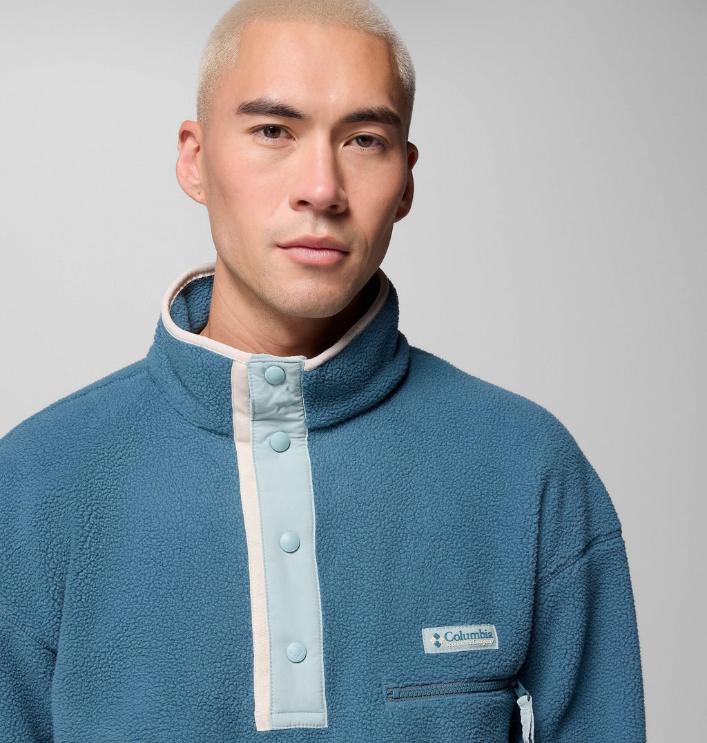 Men’s Everblue half-snap fleece pullover with Columbia logo patch and snap placket