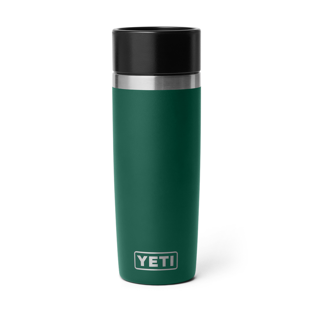 16oz Rambler travel bottle with commuter cap, dark green body and black lid