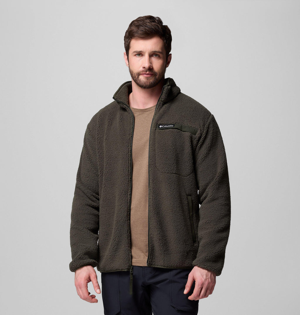 Columbia Rugged Ridge high-pile full-zip fleece jacket, dark olive with stand collar