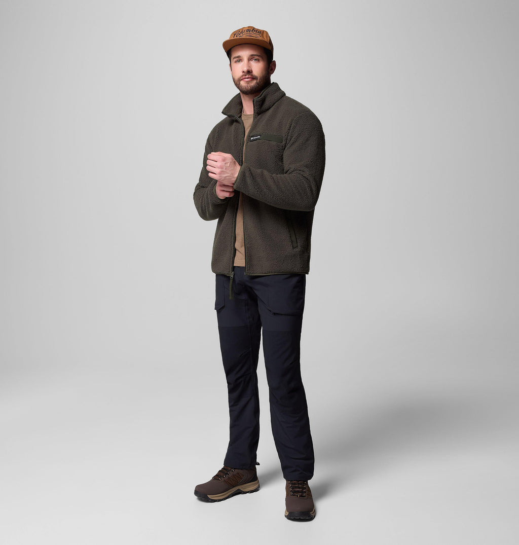 Columbia Rugged Ridge high-pile full-zip fleece jacket, dark olive, full-body side view