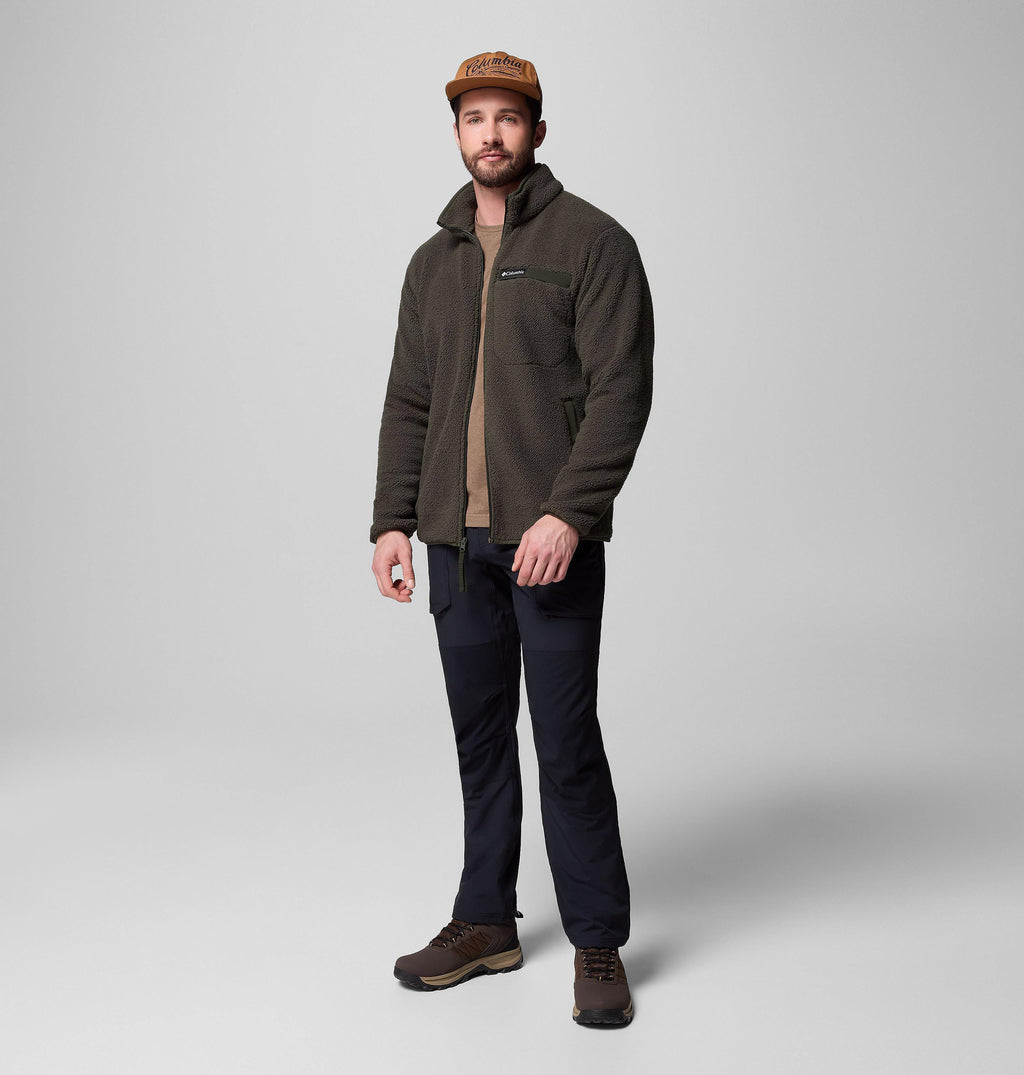 Columbia Rugged Ridge high-pile full-zip fleece jacket, dark olive, front view